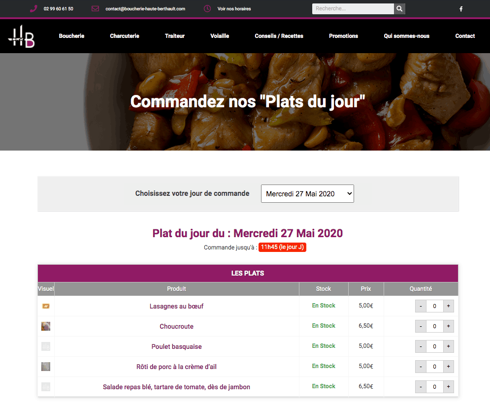 Site réservation de plats du jour - Traiteur