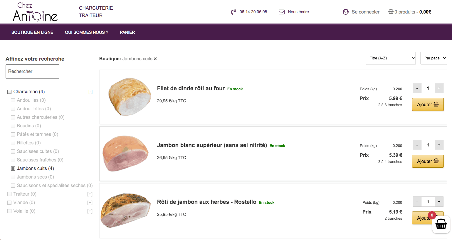 Site e-commerce - Charcutier Traiteur