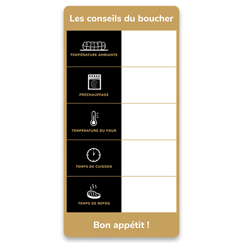 Étiquette "Conseils de cuisson" pour Boucherie