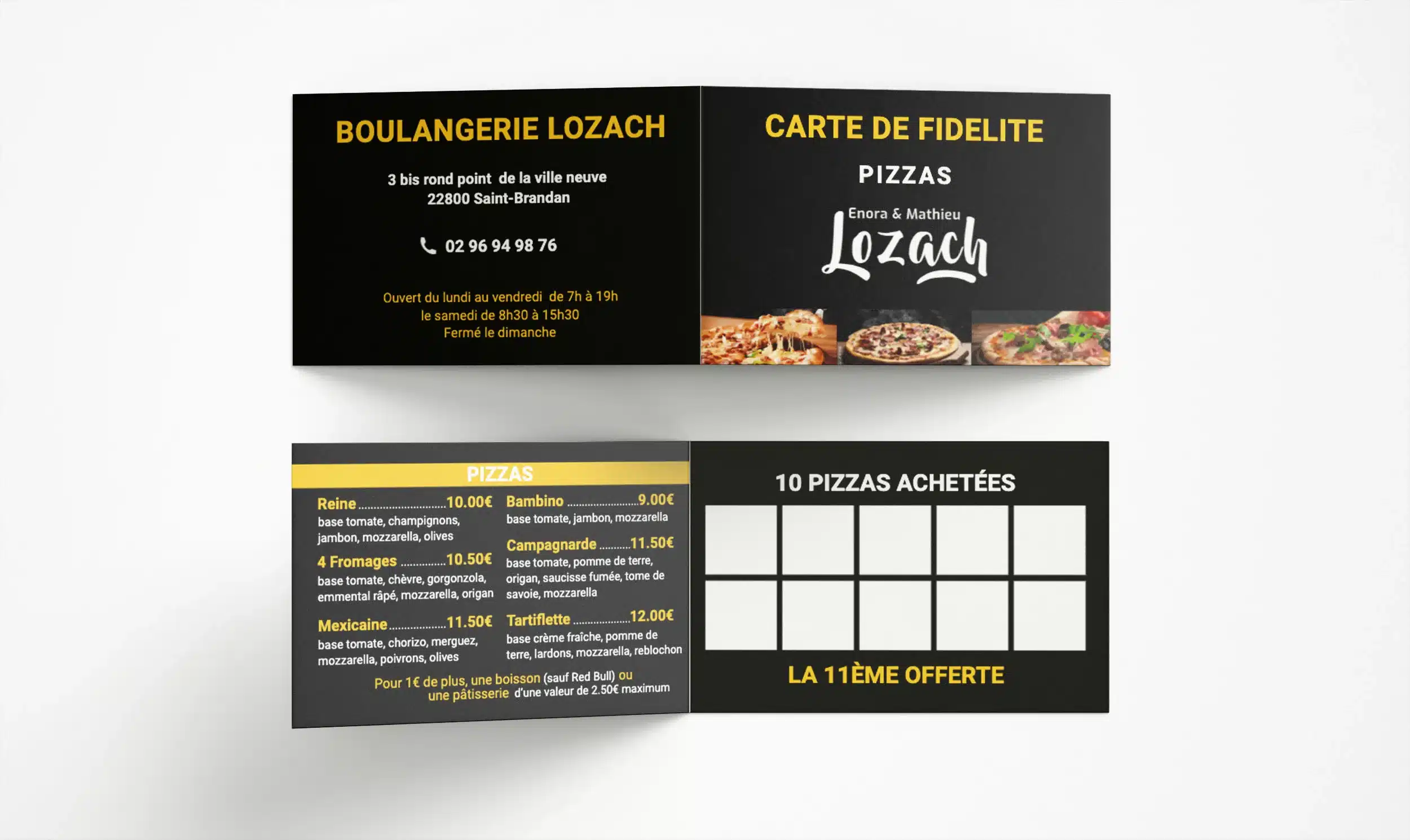 Carte de fidélité pliée - Boulangerie, Pizzeria